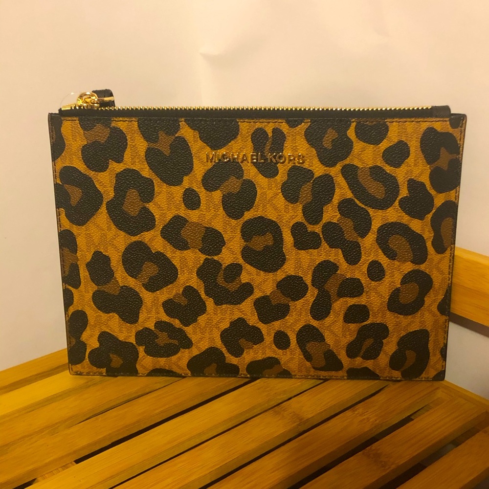 Michael Kors XL Leopard Clutch Wristlet